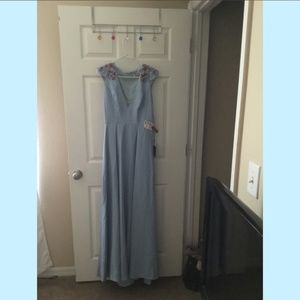 Ieena for Macduggal BEADED CAP SLEEVE V NECK A LINE GOWN